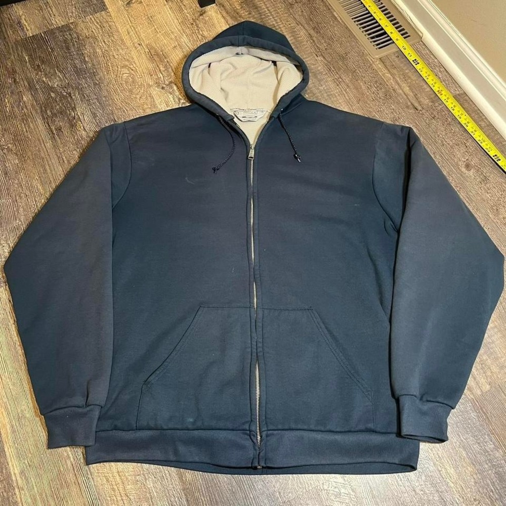 Vintage 1980s muleskins navy thermal waffle lined zip‎ up hoodie  Size XL